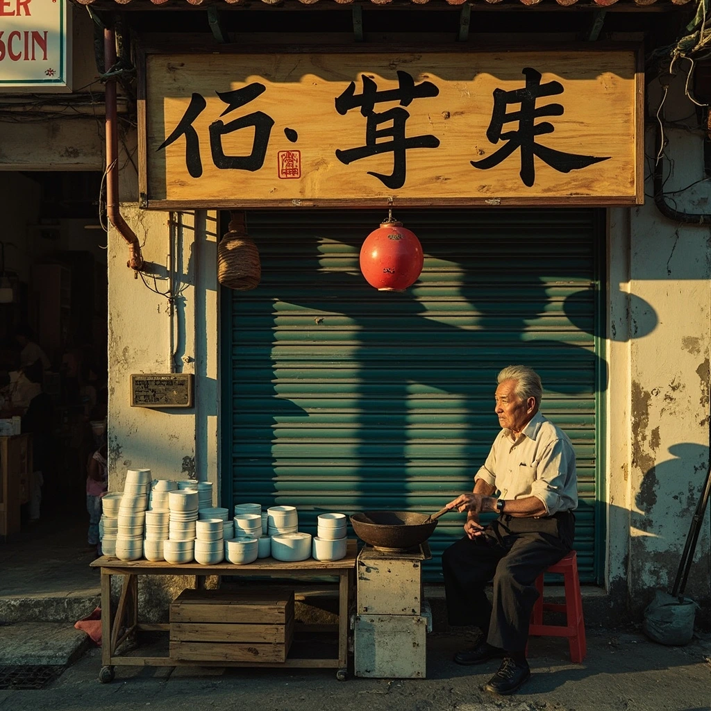 The front of a Hokkien hawker stall in George Town with hand-painted signage.